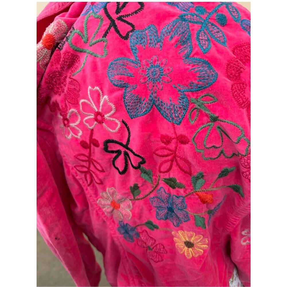 Johnny Was Hot Pink Velvet Floral Embroidered Blazer Jacket Small Boho - Picture 4 of 6